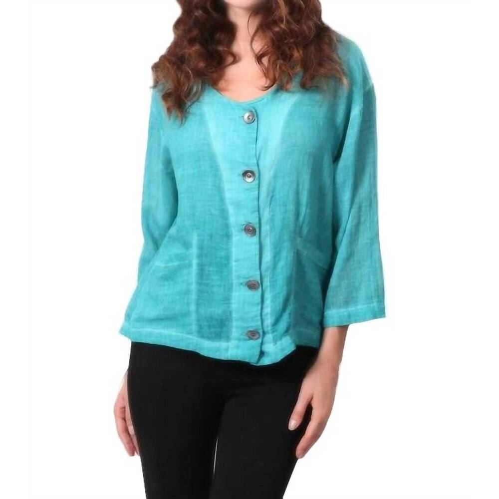 NEW ANGEL oil wash pocket cardigan in teal